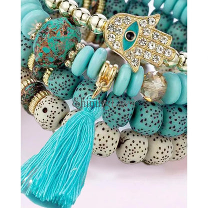 Shining Diva Fashion Bohemian Stackable Multilayer Hamsa Hand Evil Eye Lucky Protection Bracelets Multicolor Crystal Charm Beaded Bracelet for Women Girls