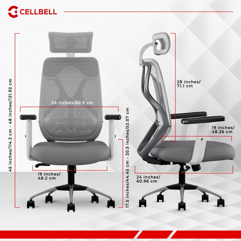 CELLBELL C190 Berlin Office Chair, High Back Mesh Ergonomic Home Office Desk Chair (Red - Black)