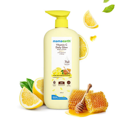 Mamaearth Vitamin C Daily Glow Body Lotion For Skin Brightening with Vitamin C & Honey 400ml | Nourishes Dry Skin | 48 H Moisturization | 100% Natural Butter | Non-Greasy Smooth Skin | All Skin Types