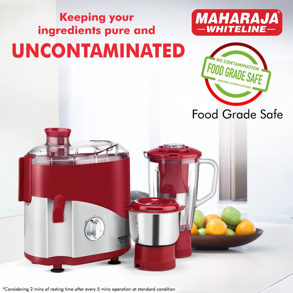 Maharaja Whiteline Plastic Odacio Plus 550 Watts Juicer Mixer Grinder With 3 Versatile Jars | Food Grade Safe | 2 Year Warranty (Black & Silver)