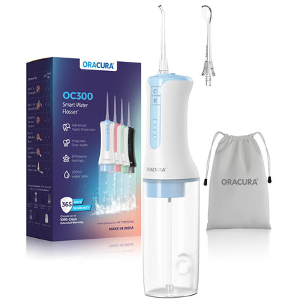 ORACURA® OC300 PRO Smart Pro Water Flosser® Blue | 365 Days Warranty | 4 Modes | Micro-Bubble Technology | 8 Nozzle Tip | 4 Vibrant Colours | 300ml Water Tank