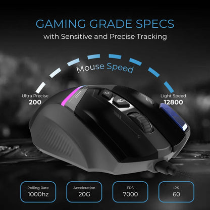 EvoFox Ultra Value Series Blaze Programmable Gaming Mouse |8 Fully Programmable Buttons| Ultra-responsive 7000fps | Gaming Grade Sensitive DPI Upto 12800 |RGB Lights with Music sync Mode | Windows Software