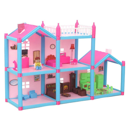 Doll House for Kids Girls | 108 Pcs Pretend Role Play Family Home Toy Set | Doll House Play Set with Double Sided House, Furniture & Accessories Multicolor