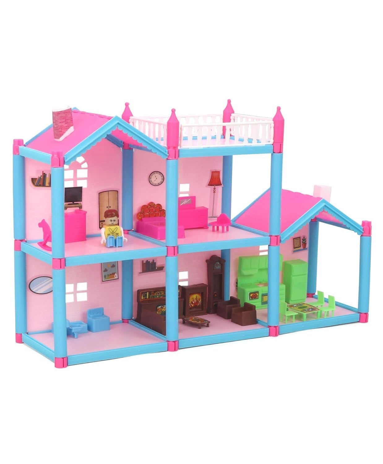 Doll House for Kids Girls | 108 Pcs Pretend Role Play Family Home Toy Set | Doll House Play Set with Double Sided House, Furniture & Accessories Multicolor