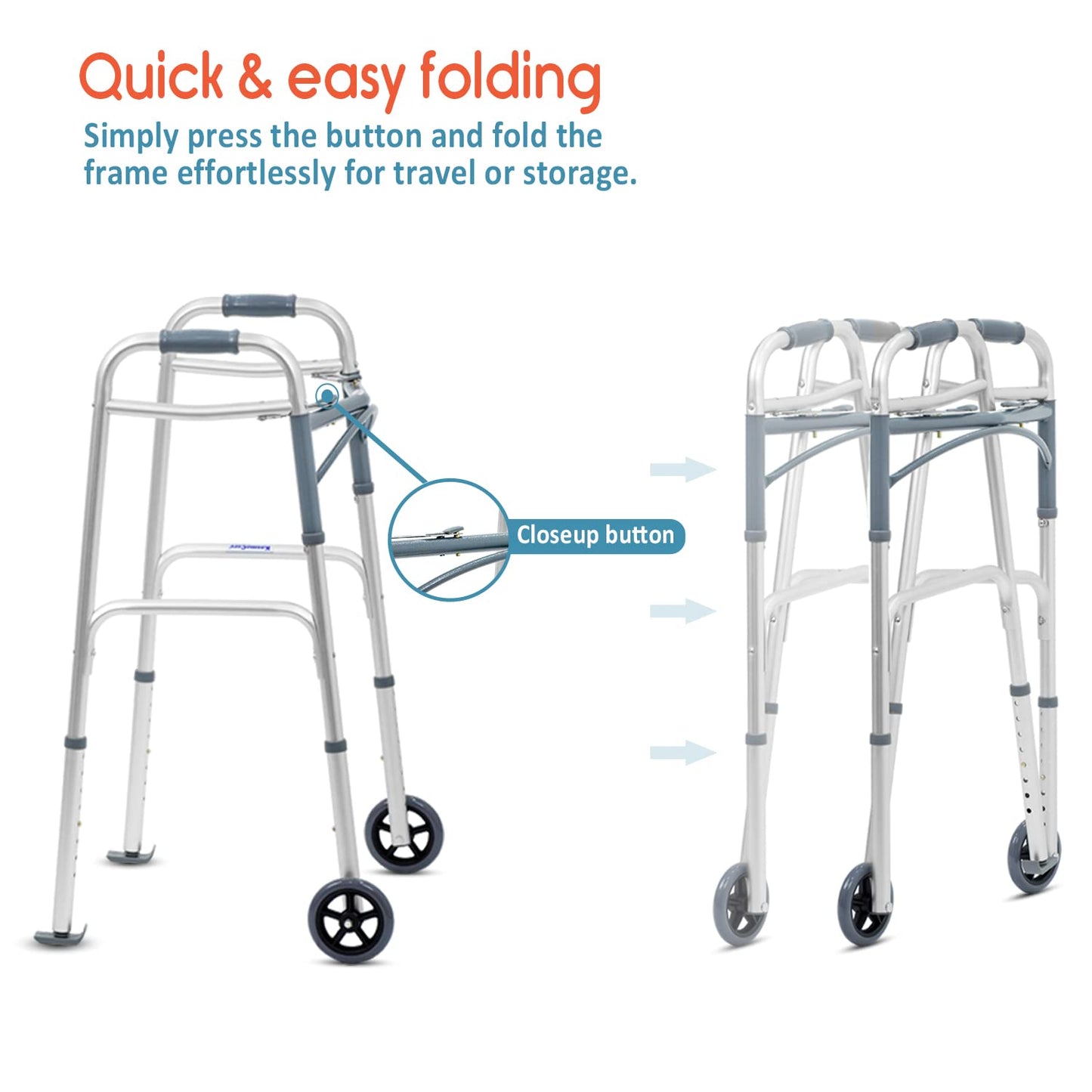 KosmoCare Deluxe Folding Walker with 5" castors