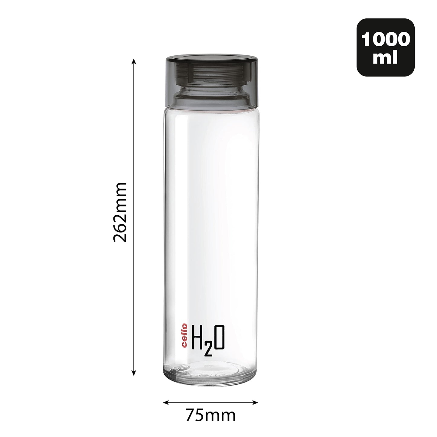 Cello H2O Glass Fridge Water Bottle with Plastic Cap | Leak Proof & Break-Proof | Wide Mouth & Easy to Clean | Best Usage for Office/School/College | 920ml | Red