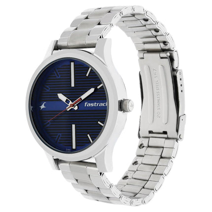 Fastrack Fundamentals Quartz Analog Blue Dial Stainless Steel Strap Watch for Guys-NS38051SM03