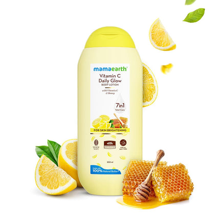 Mamaearth Vitamin C Daily Glow Body Lotion For Skin Brightening with Vitamin C & Honey 400ml | Nourishes Dry Skin | 48 H Moisturization | 100% Natural Butter | Non-Greasy Smooth Skin | All Skin Types