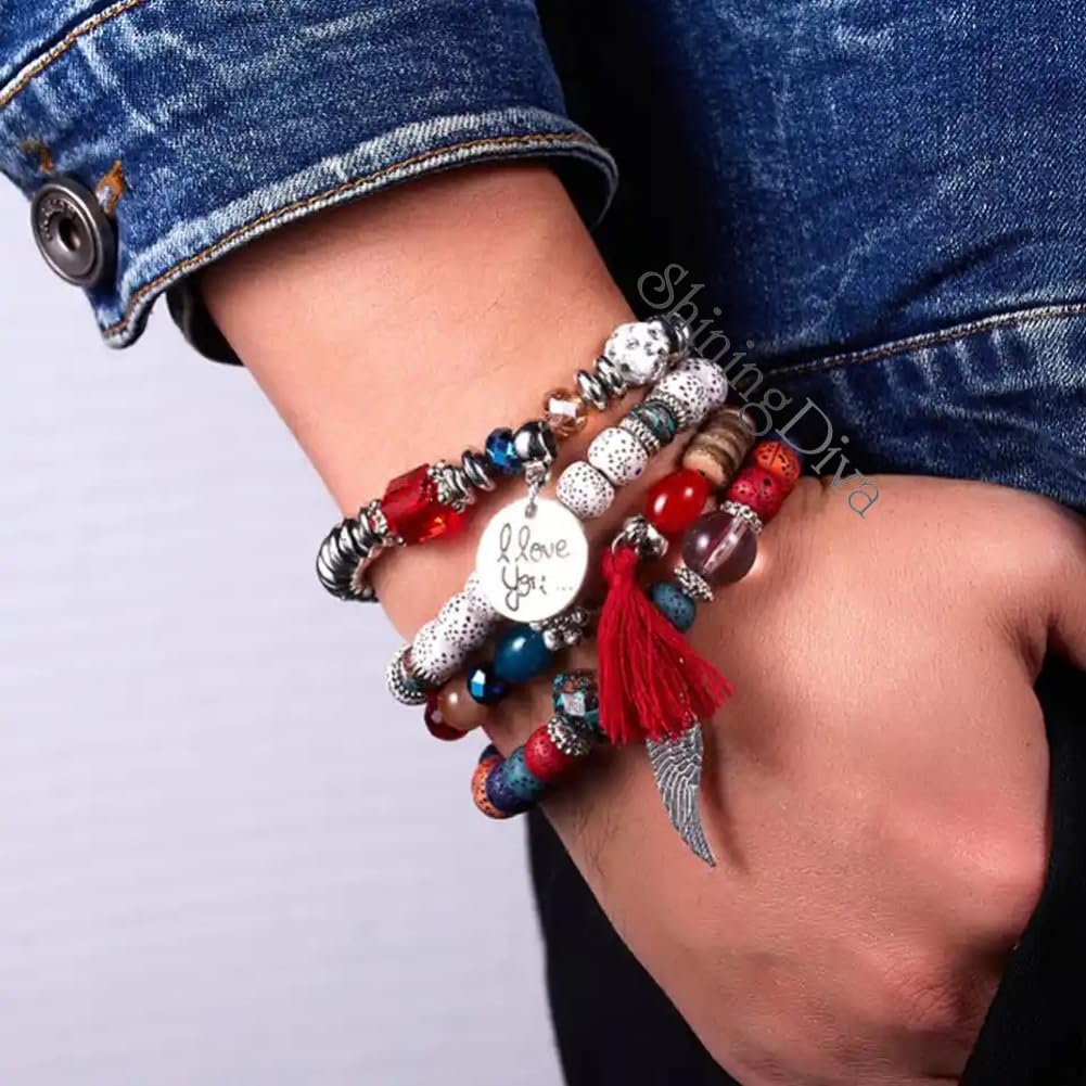 Shining Diva Fashion Bohemian Stackable Multilayer Hamsa Hand Evil Eye Lucky Protection Bracelets Multicolor Crystal Charm Beaded Bracelet for Women Girls