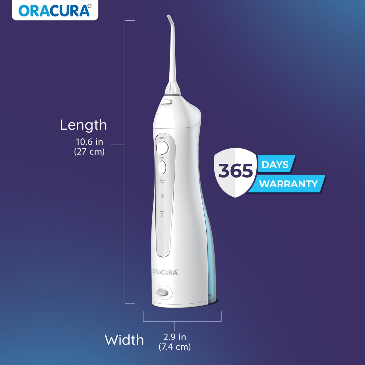 ORACURA OC150 Dental PRO Smart Water Flosser Black, 150ml water tank capacity, Portable & Rechargeable, 3 Modes, 365 Days Warranty