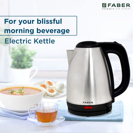 Faber Electric Kettle with Stainless Steel Body, FK 1.8 litres boiler for Water, SS, (FK 1.8L SS)