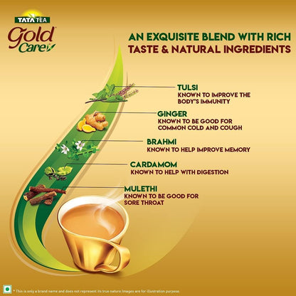 Tata Tea Gold Care, Rich in Taste, Goodness of Elaichi, Ginger, Tulsi, Brahmi & Mulethi, Black Tea, Loose Leaves, 1kg