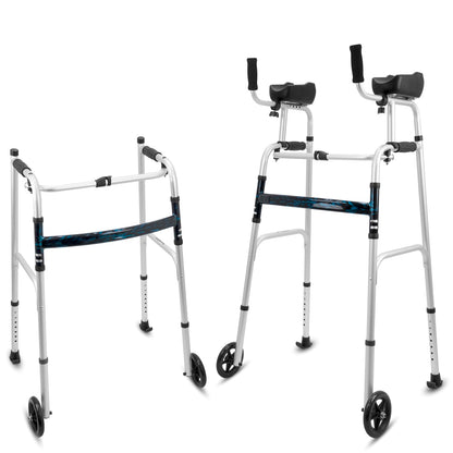 KosmoCare Upright Walker with 5" Castors| Height Adjustable Walker with Forearms |Folding walker for Elderly| Walking Aid| Walkers for Adults| Forearm Walker