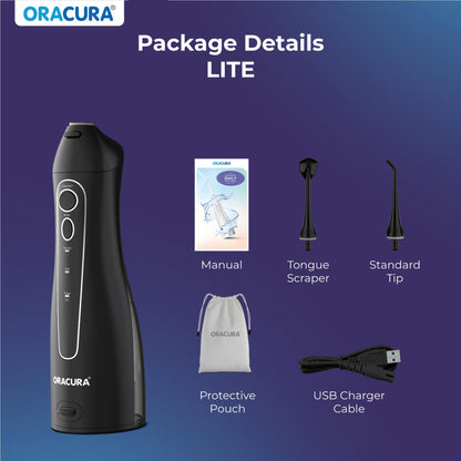 ORACURA OC150 Dental PRO Smart Water Flosser Black, 150ml water tank capacity, Portable & Rechargeable, 3 Modes, 365 Days Warranty