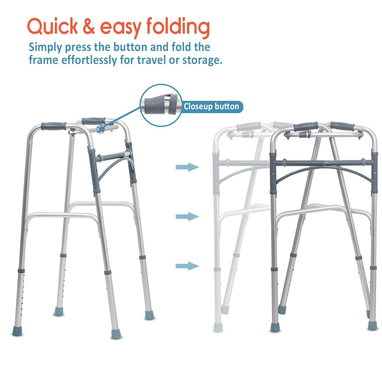 KosmoCare Premium Imported Light Weight Aluminum Height Adjustable Folding Walker 2 - Silver