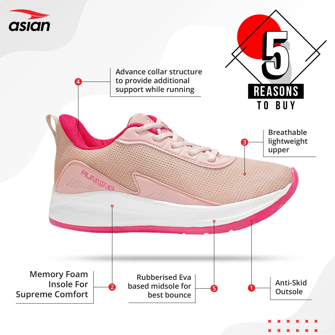 ASIAN Women's FIREFLY-09 Sports Running,Walking,Gym Shoes with Max Cushion Technology Lightweight Eva Sole with Memory Foam Insole Casual Sneaker Shoes for Women's & Girl's