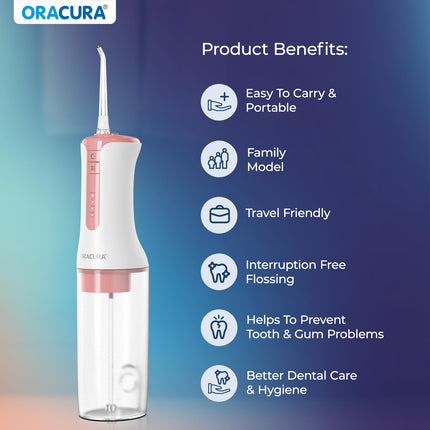 ORACURA® OC300 PRO Smart Pro Water Flosser® Blue | 365 Days Warranty | 4 Modes | Micro-Bubble Technology | 8 Nozzle Tip | 4 Vibrant Colours | 300ml Water Tank