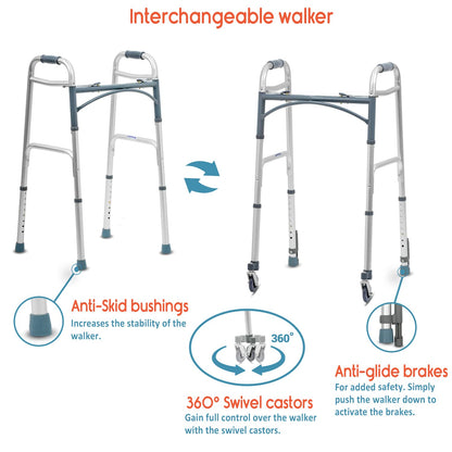 KosmoCare Deluxe Folding Walker with 5" castors