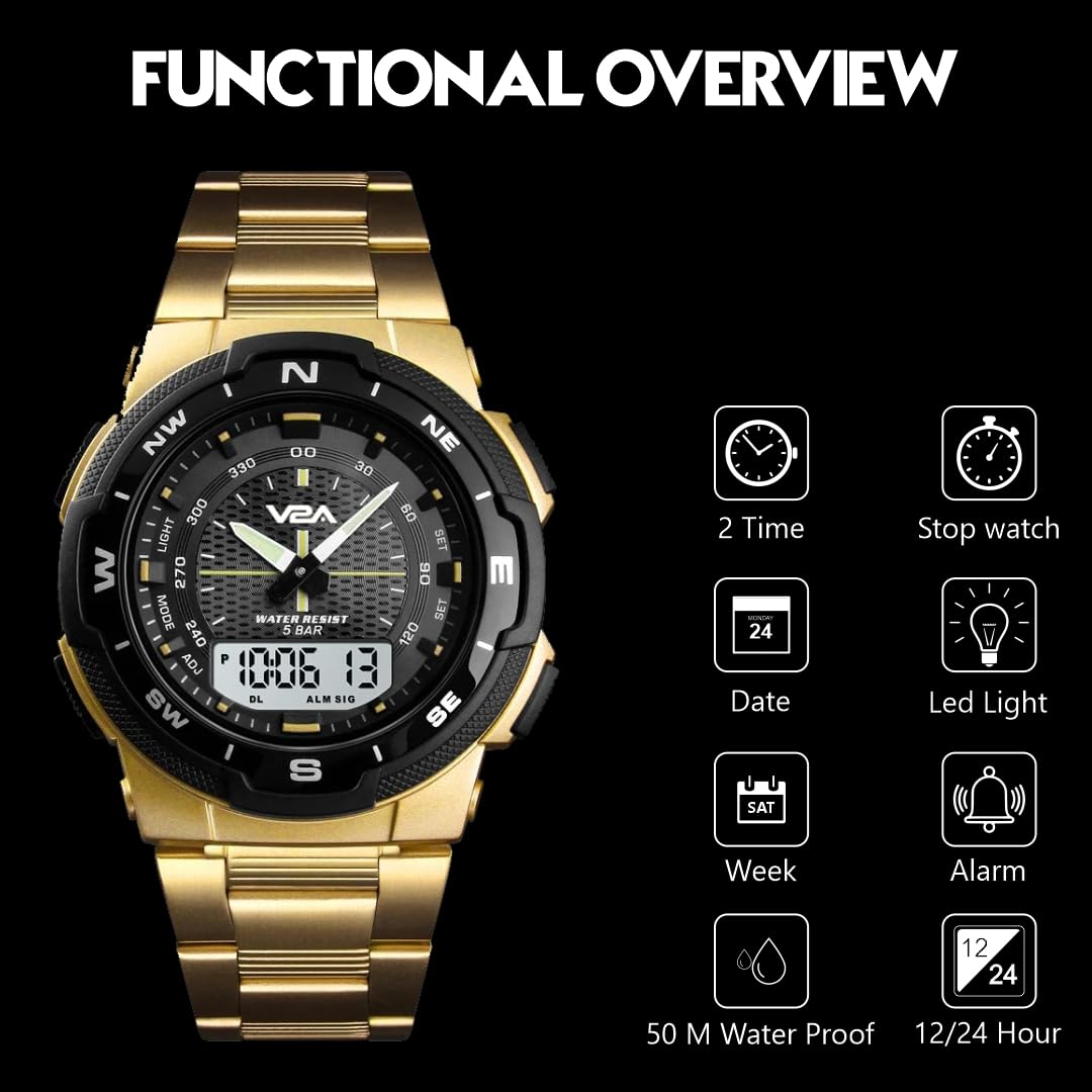 V2A Analogue - Digital Men's Watch (Black Dial Silver Colored Strap)