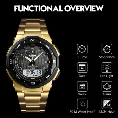 V2A Analogue - Digital Men's Watch (Black Dial Silver Colored Strap)