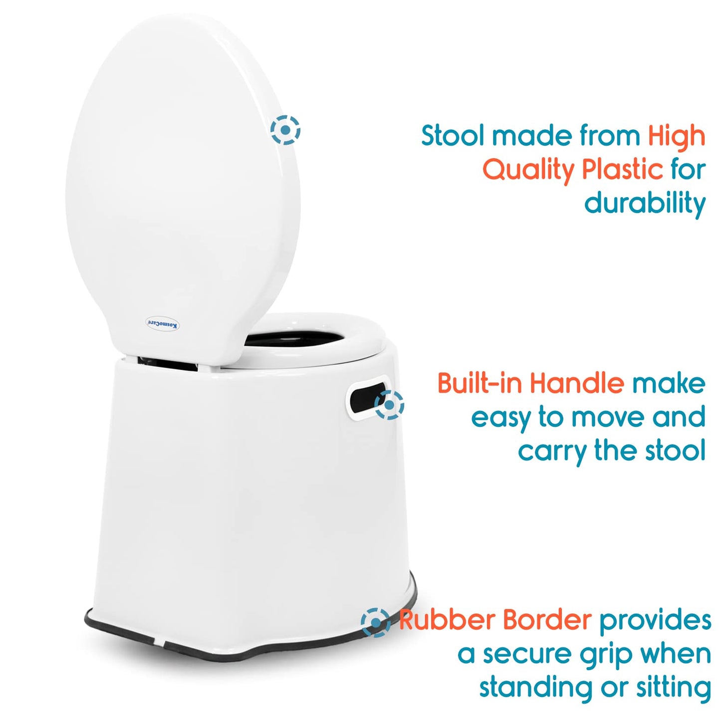 KosmoCare Plastic Portable Commode Toilet Stool, Commode Stool, Toilet Commode For Patients, Indian Commode Stool, Portable Toilet Seat For Adult, Kids & Handicap People, White