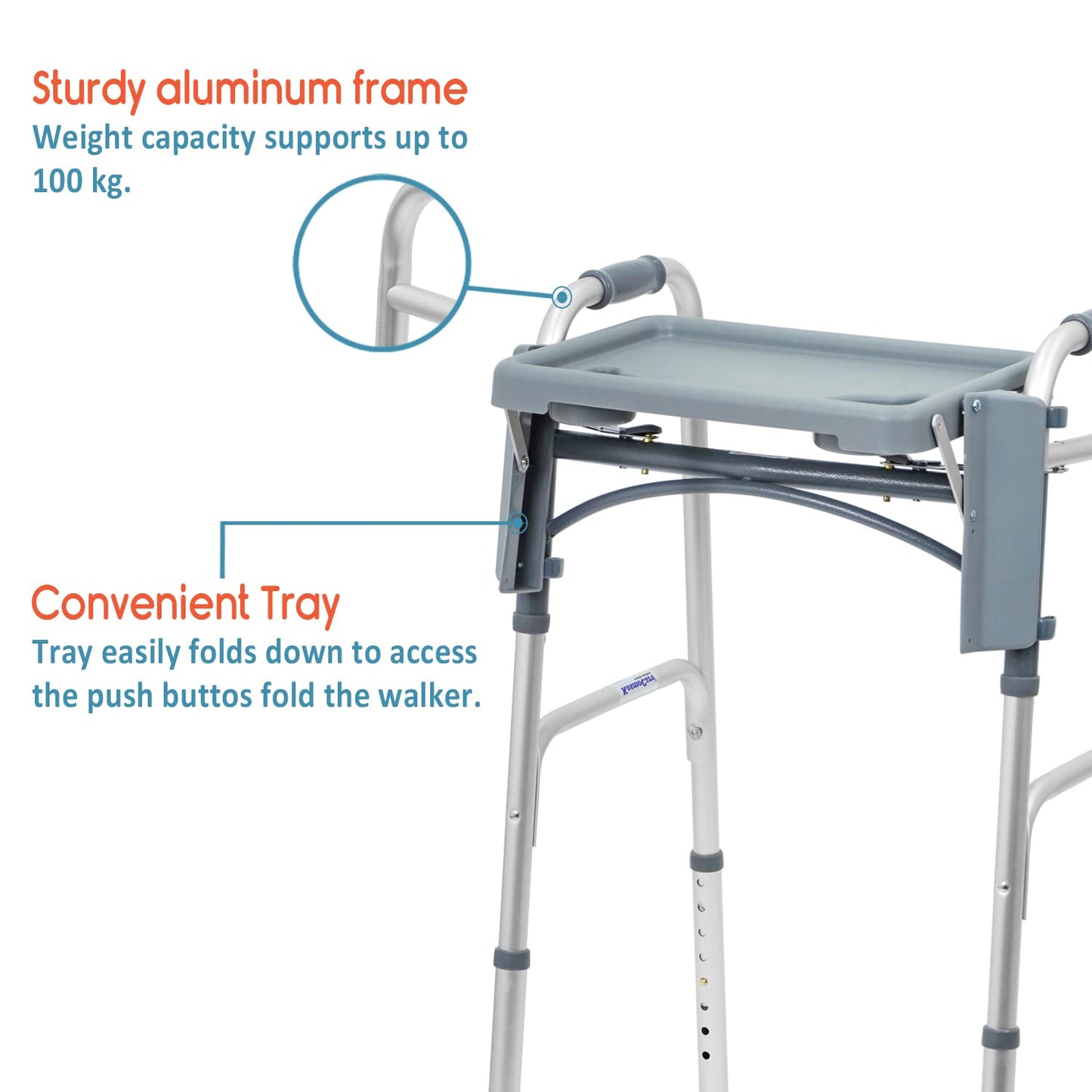 KosmoCare Premium Imported Light Weight Aluminum Height Adjustable Folding Walker 2 - Silver