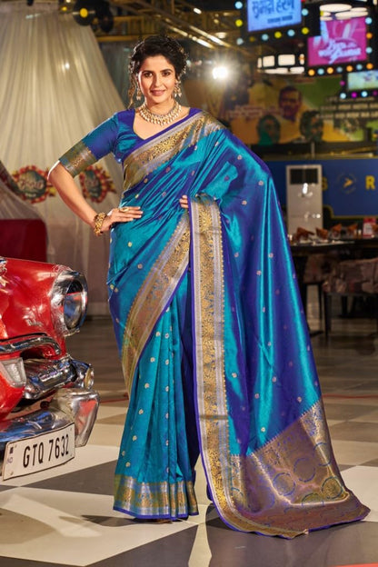 SWORNOF Womens Kanjivaram Silk Saree with Zari Woven Saree With Blouse Piece