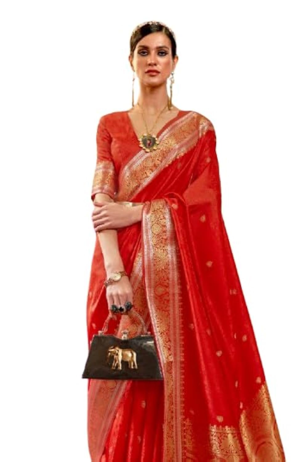 SWORNOF Womens Kanjivaram Silk Saree with Zari Woven Saree With Blouse Piece