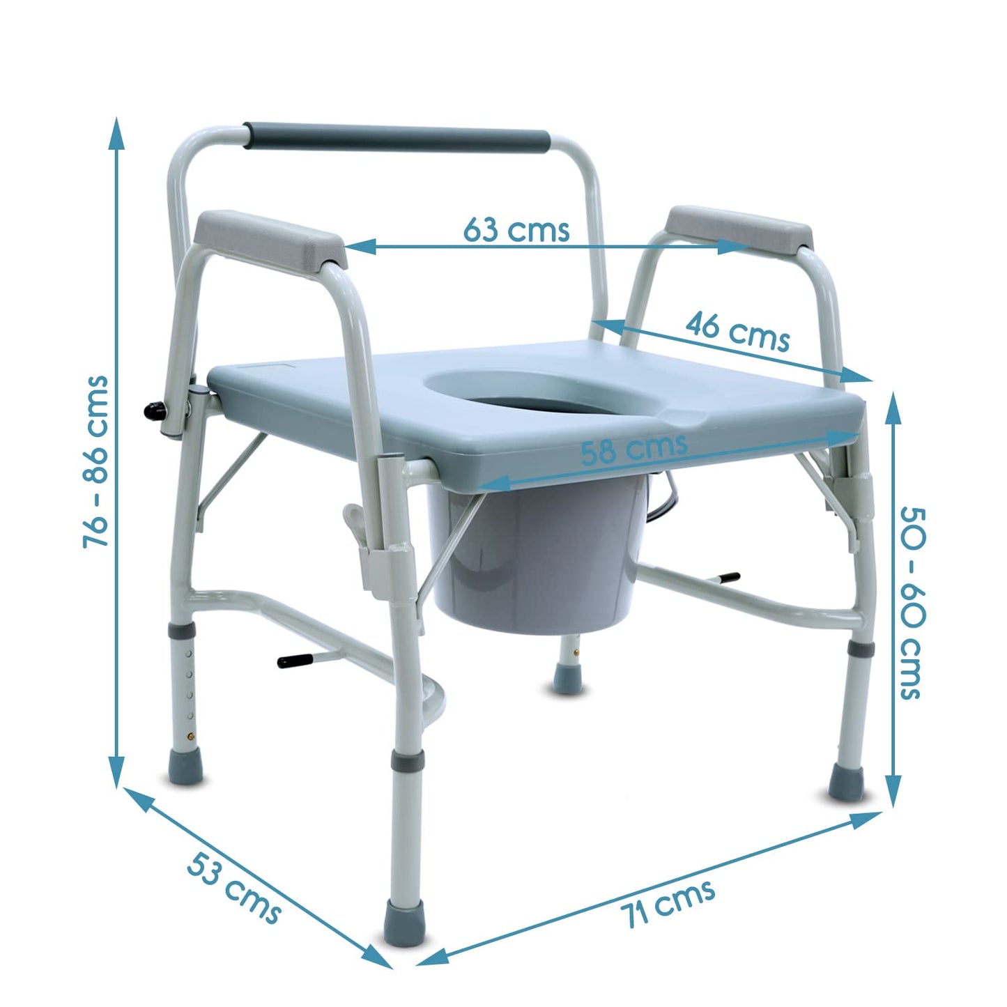 KosmoCare Folding Commode Chair with Large Bucket | 3-in-1 Usage - Bedside Commode, Raised Toilet Seat Riser, Safety rails | Portable Commode for adults & elderly |