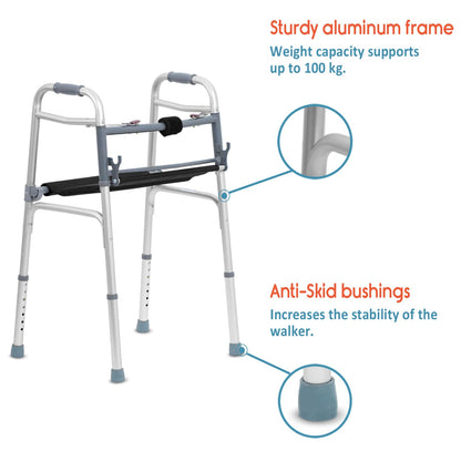 KosmoCare Premium Imported Light Weight Aluminum Height Adjustable Folding Walker 2 - Silver