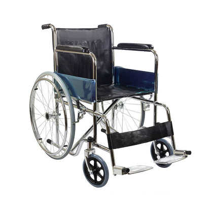 KosmoCare Dura Rexine Wheelchair | Self-Propelled & Attendant Use | Hammered Finish MS Frame | 24" Mag Wheels | Removable Footrests | Foldable Design | Comfortable Rexine Seat | Supports Up to 100 kg