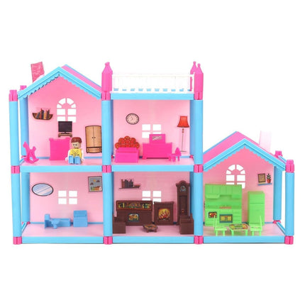 Doll House for Kids Girls | 108 Pcs Pretend Role Play Family Home Toy Set | Doll House Play Set with Double Sided House, Furniture & Accessories Multicolor