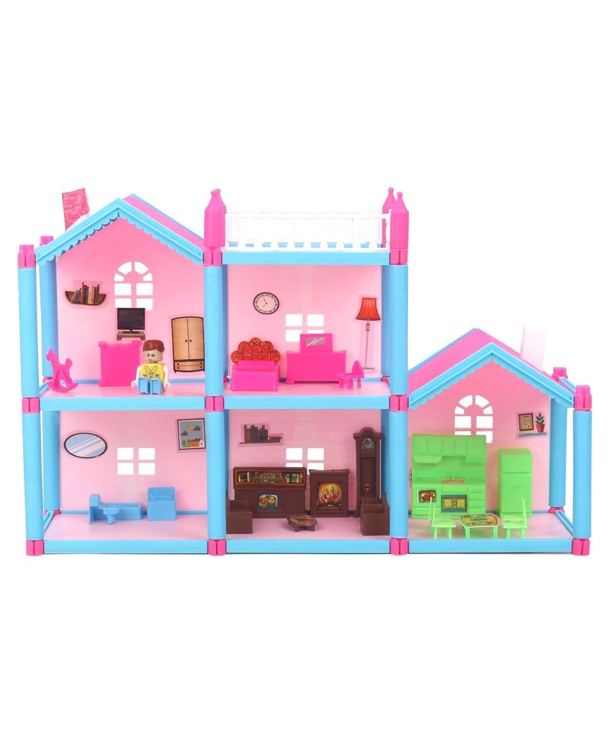 Doll House for Kids Girls | 108 Pcs Pretend Role Play Family Home Toy Set | Doll House Play Set with Double Sided House, Furniture & Accessories Multicolor