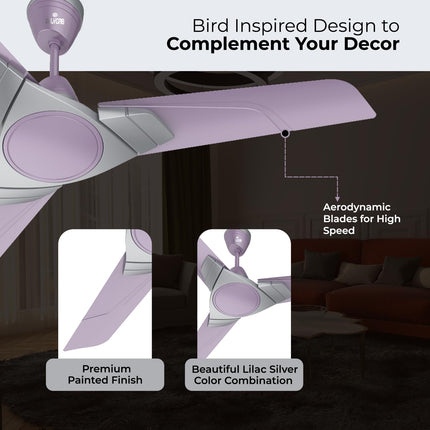 Polycab Aereo Plus Star Rated, 1200mm Ceiling Fan For Home | 100% Copper, High Speed & Air Delivery | Saves Up To 33% Electricity, Rust-Proof Aluminium Blades, 52 Watt | 3 Years Warranty【Lilac Silver】