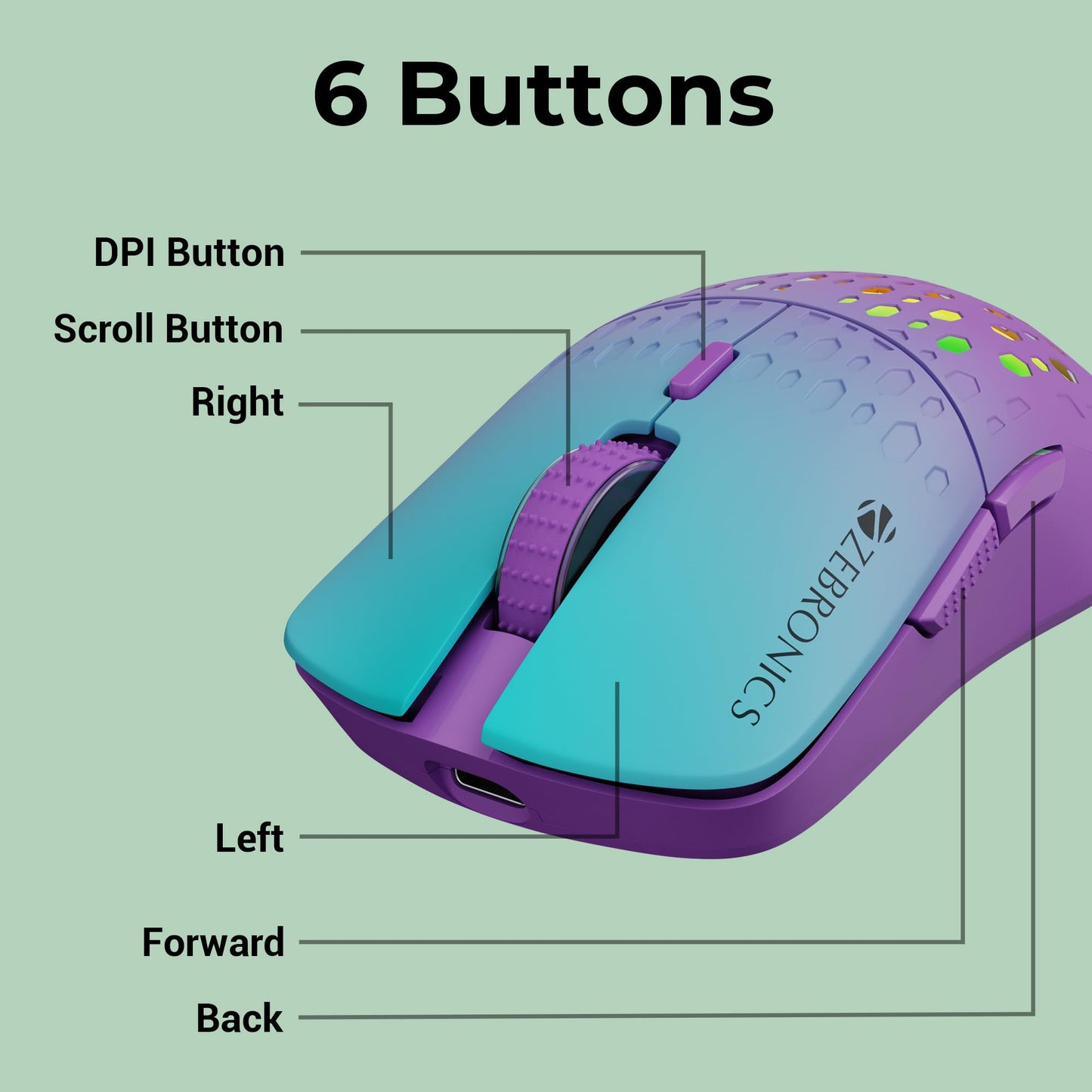 ZEBRONICS-Transformer-M with a High-Performance Gold-Plated USB Mouse: 6 Buttons, Multi-Color LED Lights,High-Resolution Sensor with max 3600 DPI, and DPI Switch(Black)