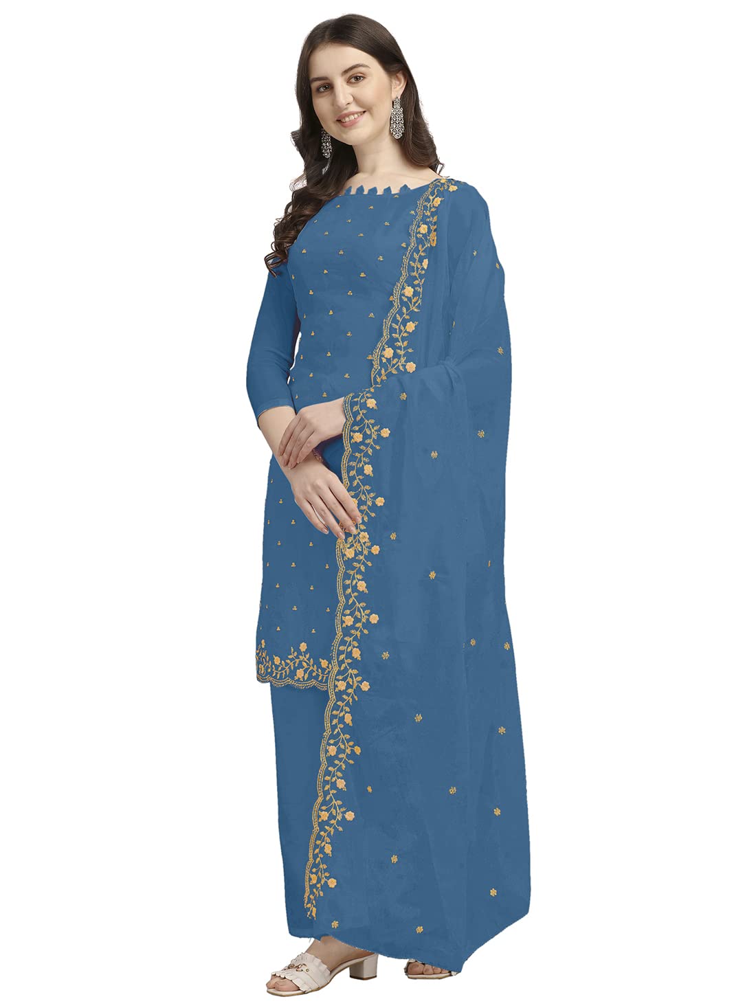 EthnicJunction Women's Georgette Embroidered Unstitched Salwar Suit Dress Material