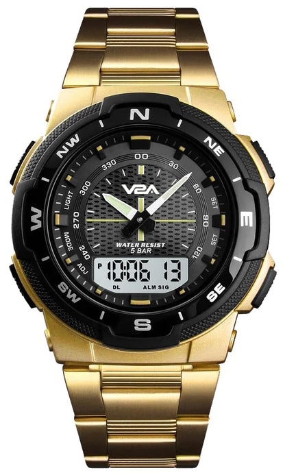 V2A Analogue - Digital Men's Watch (Black Dial Silver Colored Strap)