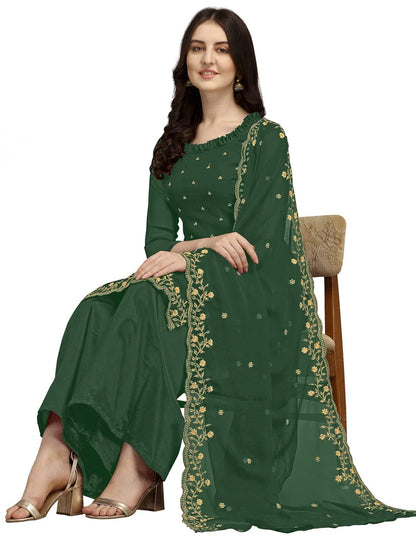 EthnicJunction Women's Georgette Embroidered Unstitched Salwar Suit Dress Material