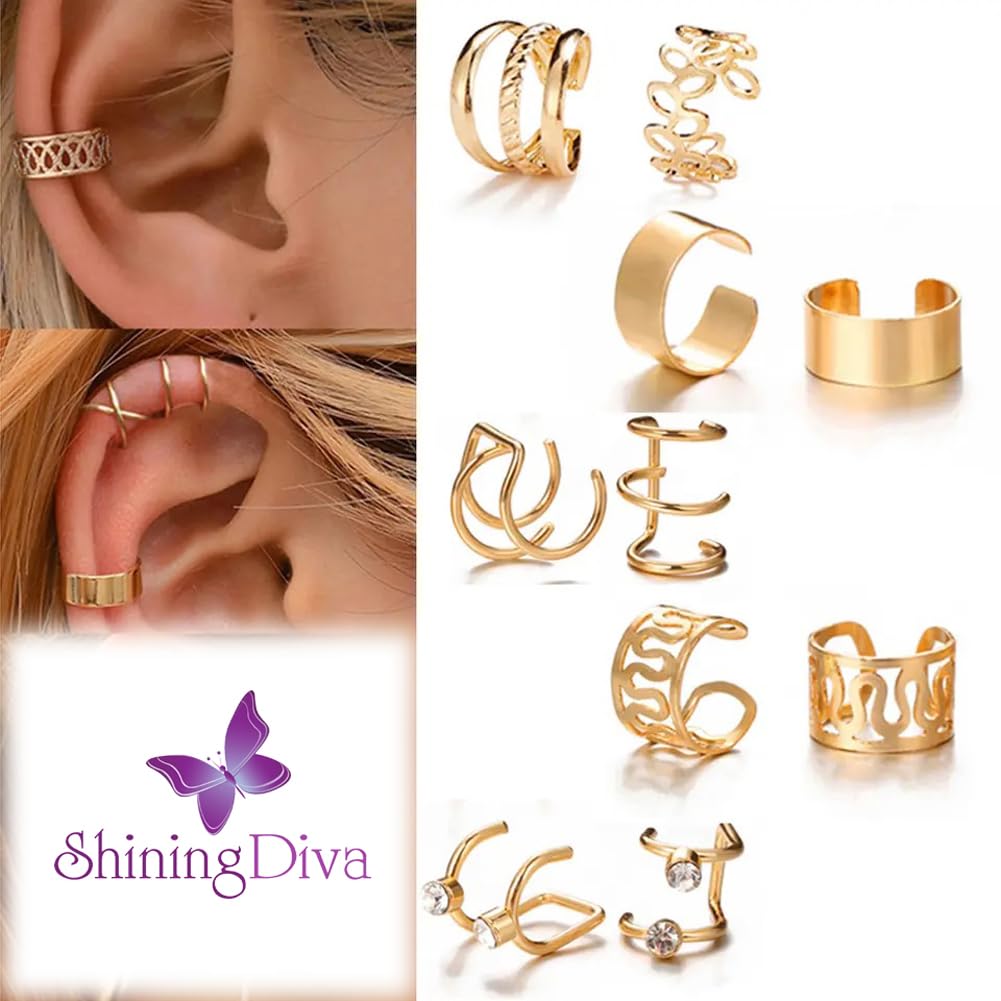 Shining Diva Fashion Latest Stylish 36 Pcs Combo Clip On Ear Cuff Earrings for Women Girls Men Punk Non-Piercing Cute Gold Silver Black Color Fake Cartilage Earrings