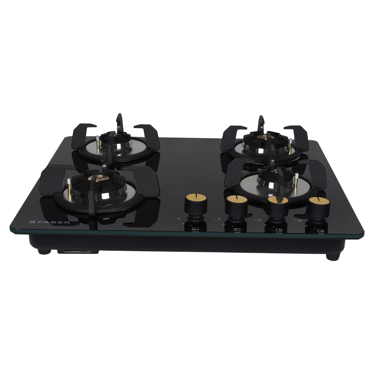 Faber Hob 4 Burner | Auto-Ignition | Spillage Proof | HOB SUPERIA HT764 BR AI | Concealed Chamber | Metal Knobs | Pan Support | Black Glass Finish |5 Yr Warranty on Burner & Glass | 1 Yr comprehensive