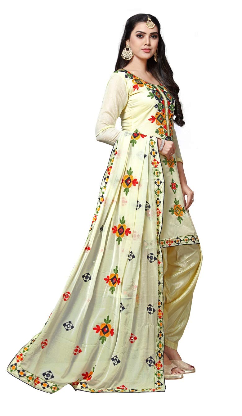 EthnicJunction Women's Chanderi Cotton Embroidered And Mirror Work Unstitched Salwar Suit Material