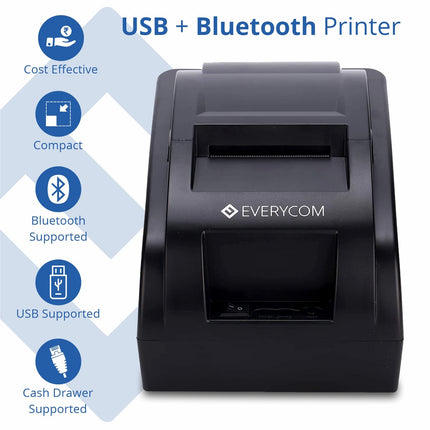 Everycom EC-58 58mm (2 Inches) Direct Thermal Printer- Monochrome Desktop (1 Year Warranty) (USB + Bluetooth) 