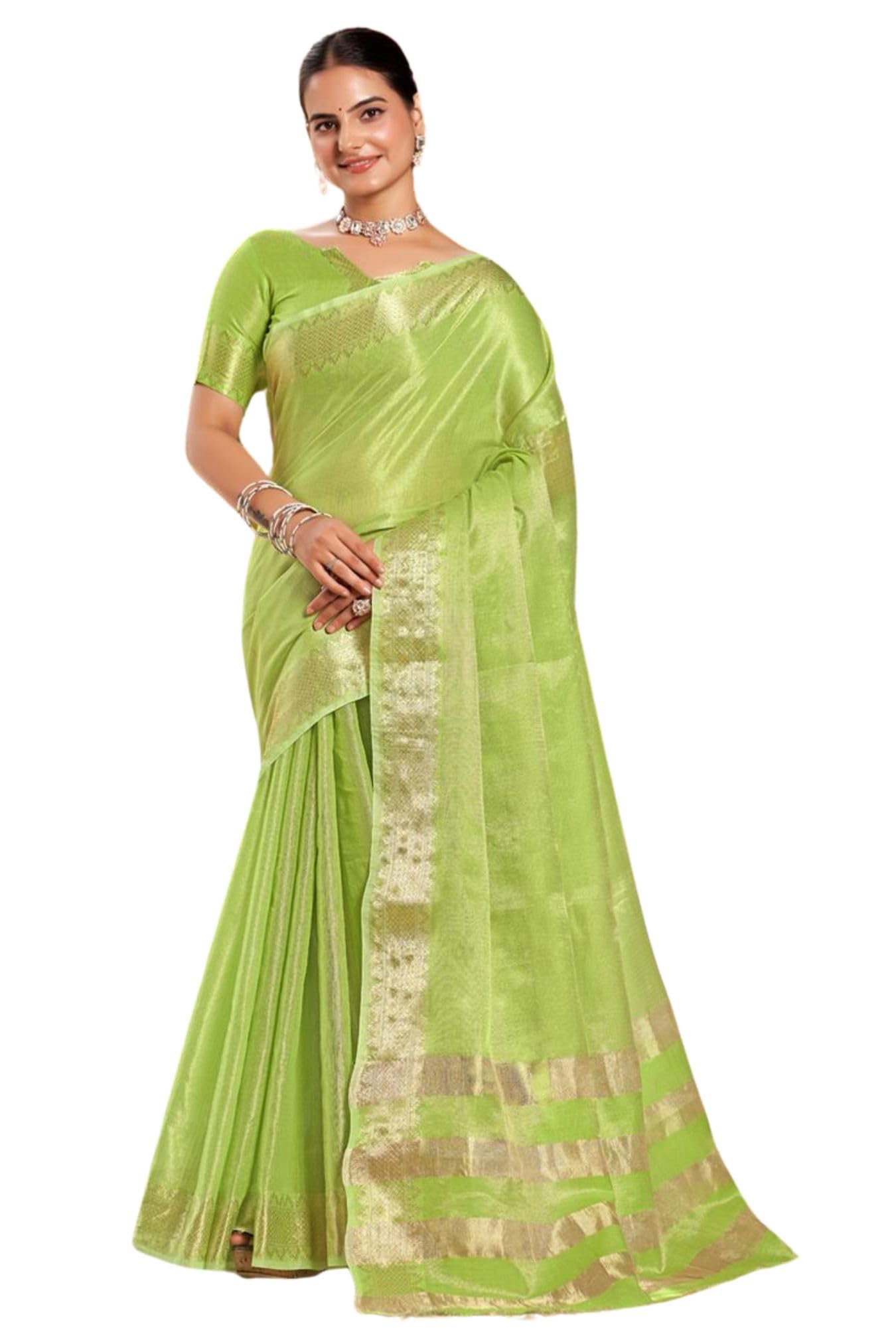 SGF11 Women's Kanjivaram Pure Tissue Silk Saree For Womens With Unstitched Blouse Piece