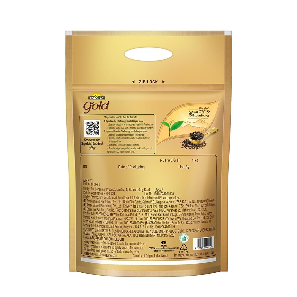 Tata Tea Gold Premium Assam Teas With Gently Rolled Aromatic Long Loose Leaves Rich & Aromatic Chai Black Tea 1 Kg