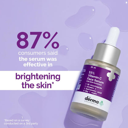 The Derma Co 15% Vitamin C Face Serum with 5% Niacinamide & Hyaluronic Acid | For Skin Radiance | Non Irritating & Non Sticky | Brightening Serum for Dull Skin | Reduces Dark Spots | Treats Pigmentation | 30 ml