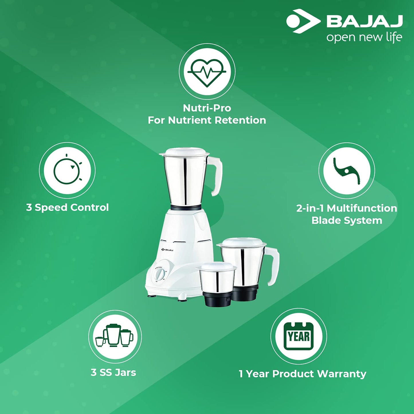 Bajaj Rex Mixer Grinder 500W|Mixie For Kitchen With Nutri-Pro Features|3 SS Mixer Jars For Heavy Duty Grinding|Adjustable Speed Control|Multifunctional Blade System|2 Year Warranty By Bajaj|Purple