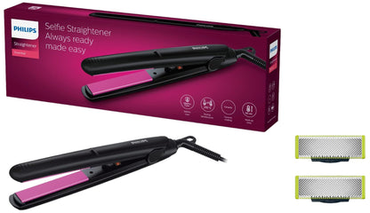 Philips Selfie Hair Straightener I Minimized Heat Damage with SilkPro Care I Ceramic Coated Plates I No.1 Preferred Hair Styling Appliance Brand I HP8302/06