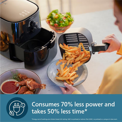 PHILIPS Air Fryer HD9200/90, uses up to 90% less fat, 1400W, 4.1 Liter, with Rapid Air Technology (Black), Large