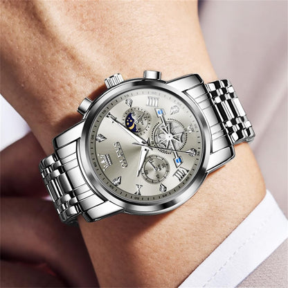 OLEVS Mens Watches Chain Chronograph Business Dress Quartz Stainless Steel Wrist Watch Waterproof Luminous Date