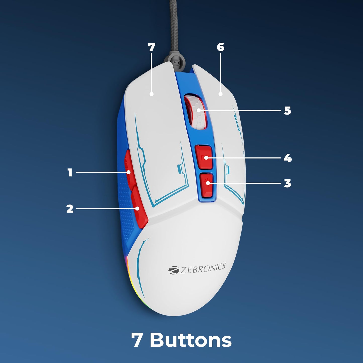 ZEBRONICS-Transformer-M with a High-Performance Gold-Plated USB Mouse: 6 Buttons, Multi-Color LED Lights,High-Resolution Sensor with max 3600 DPI, and DPI Switch(Black)